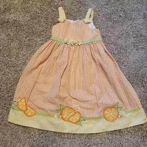 Orange Gingham Dress with Citrus Embroidery